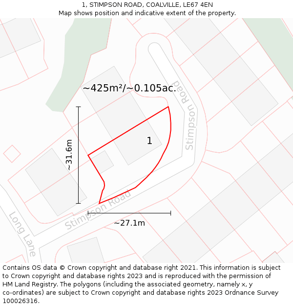 1, STIMPSON ROAD, COALVILLE, LE67 4EN: Plot and title map