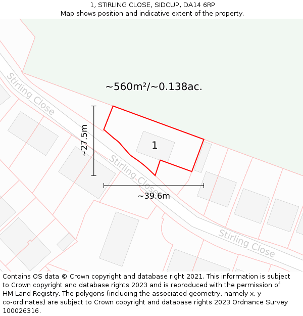 1, STIRLING CLOSE, SIDCUP, DA14 6RP: Plot and title map