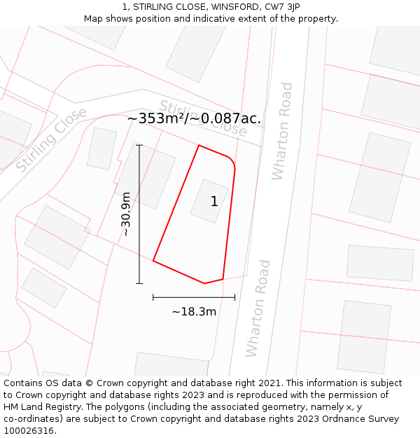 1, STIRLING CLOSE, WINSFORD, CW7 3JP: Plot and title map