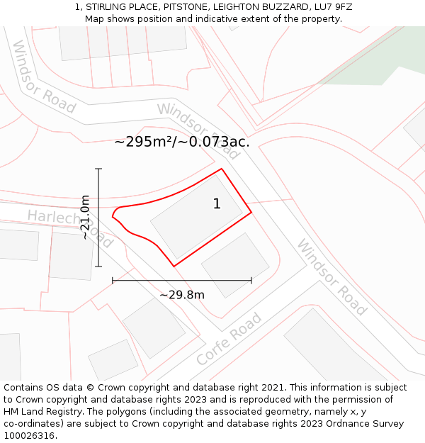 1, STIRLING PLACE, PITSTONE, LEIGHTON BUZZARD, LU7 9FZ: Plot and title map