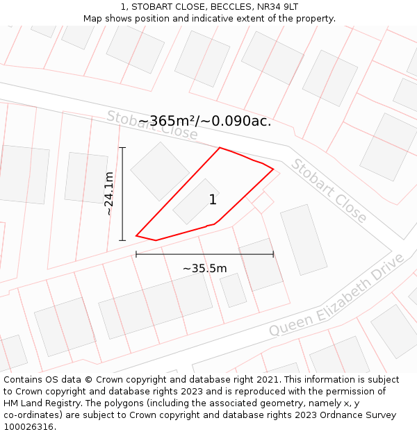 1, STOBART CLOSE, BECCLES, NR34 9LT: Plot and title map