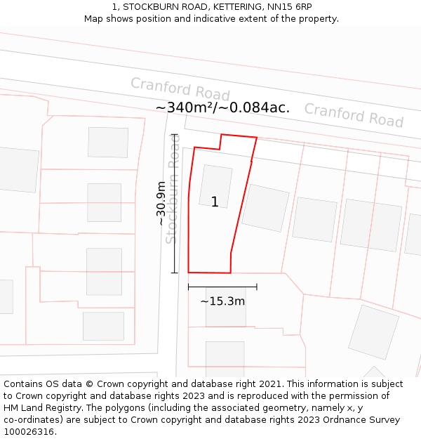 1, STOCKBURN ROAD, KETTERING, NN15 6RP: Plot and title map