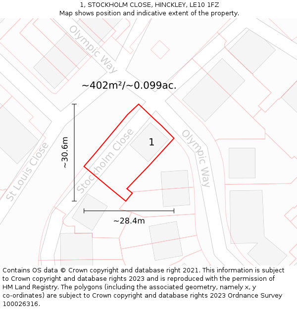 1, STOCKHOLM CLOSE, HINCKLEY, LE10 1FZ: Plot and title map