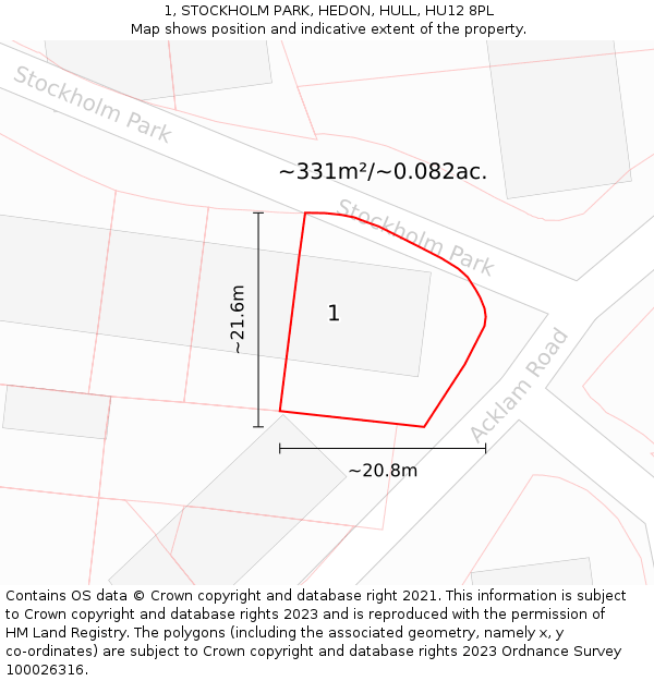 1, STOCKHOLM PARK, HEDON, HULL, HU12 8PL: Plot and title map