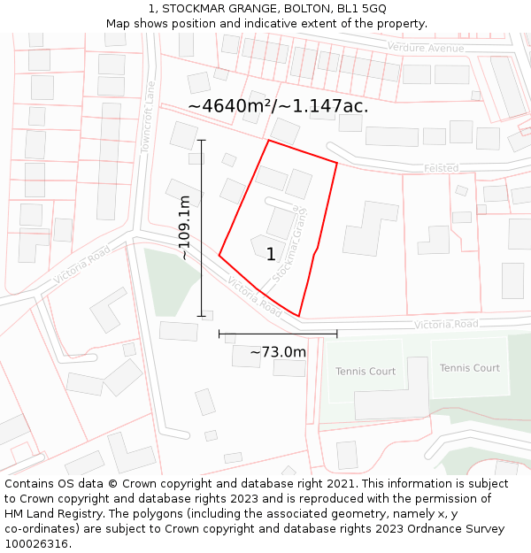 1, STOCKMAR GRANGE, BOLTON, BL1 5GQ: Plot and title map