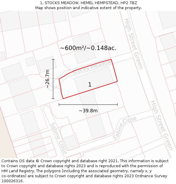 1, STOCKS MEADOW, HEMEL HEMPSTEAD, HP2 7BZ: Plot and title map