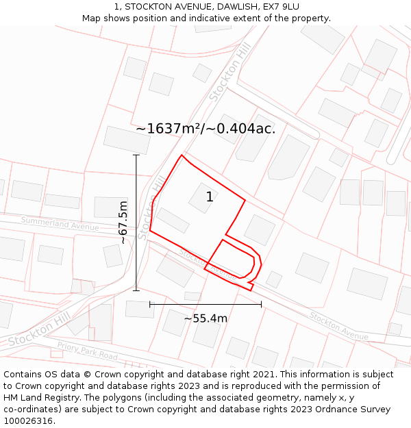 1, STOCKTON AVENUE, DAWLISH, EX7 9LU: Plot and title map