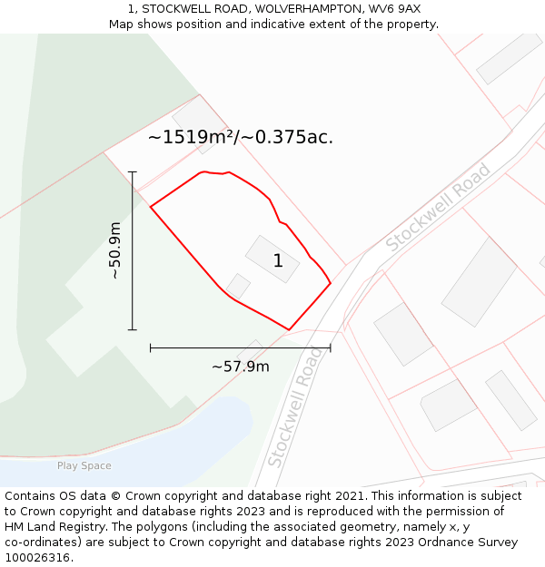 1, STOCKWELL ROAD, WOLVERHAMPTON, WV6 9AX: Plot and title map