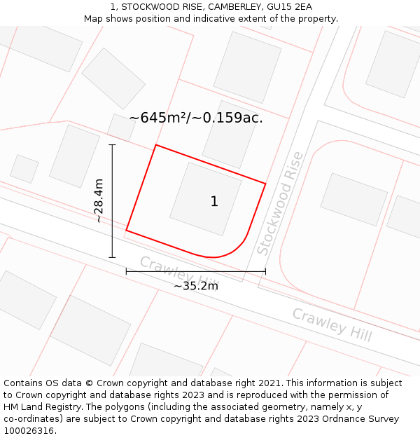 1, STOCKWOOD RISE, CAMBERLEY, GU15 2EA: Plot and title map