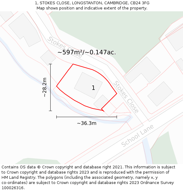 1, STOKES CLOSE, LONGSTANTON, CAMBRIDGE, CB24 3FG: Plot and title map