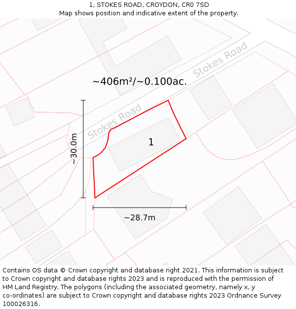 1, STOKES ROAD, CROYDON, CR0 7SD: Plot and title map