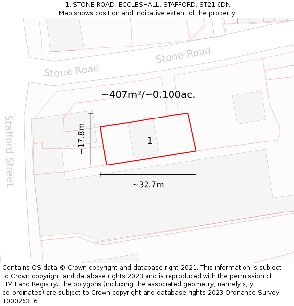 1, STONE ROAD, ECCLESHALL, STAFFORD, ST21 6DN: Plot and title map