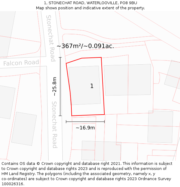 1, STONECHAT ROAD, WATERLOOVILLE, PO8 9BU: Plot and title map