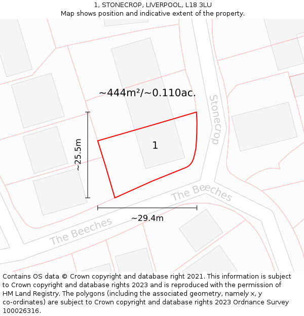 1, STONECROP, LIVERPOOL, L18 3LU: Plot and title map