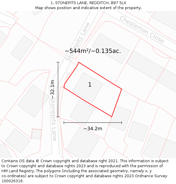 1, STONEPITS LANE, REDDITCH, B97 5LX: Plot and title map