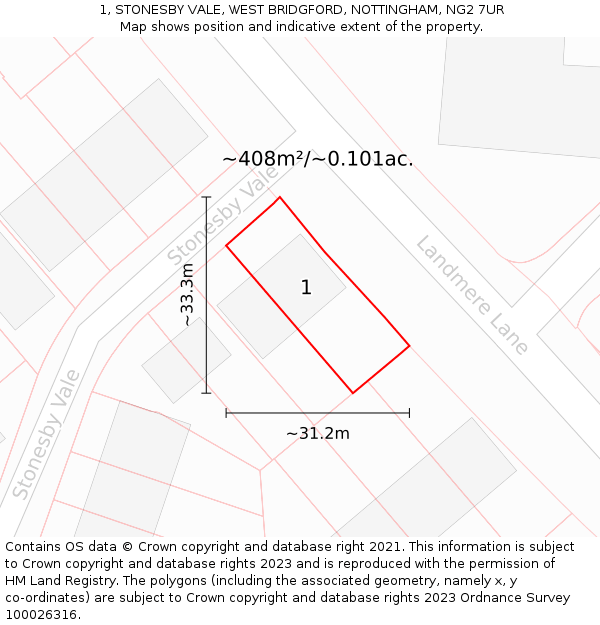 1, STONESBY VALE, WEST BRIDGFORD, NOTTINGHAM, NG2 7UR: Plot and title map