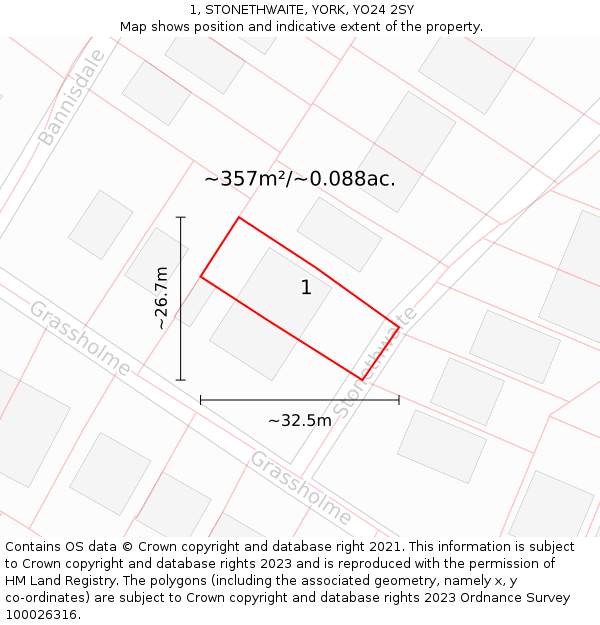 1, STONETHWAITE, YORK, YO24 2SY: Plot and title map