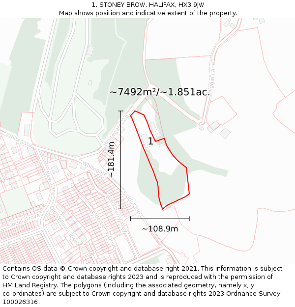 1, STONEY BROW, HALIFAX, HX3 9JW: Plot and title map