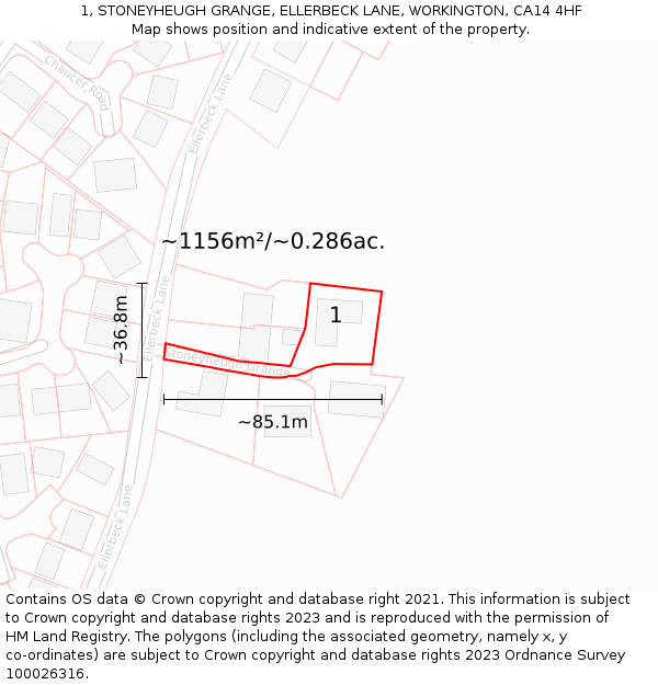 1, STONEYHEUGH GRANGE, ELLERBECK LANE, WORKINGTON, CA14 4HF: Plot and title map