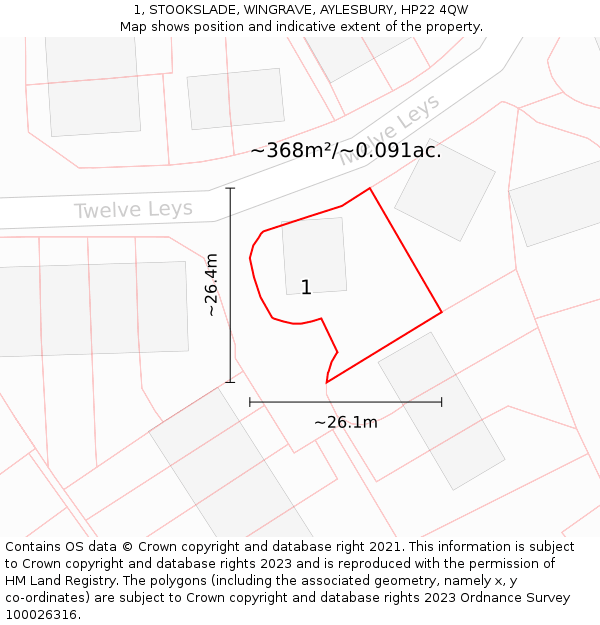 1, STOOKSLADE, WINGRAVE, AYLESBURY, HP22 4QW: Plot and title map