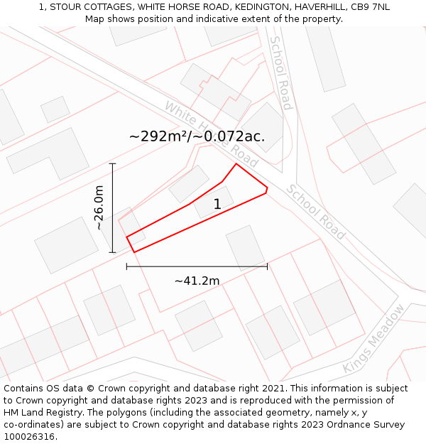 1, STOUR COTTAGES, WHITE HORSE ROAD, KEDINGTON, HAVERHILL, CB9 7NL: Plot and title map