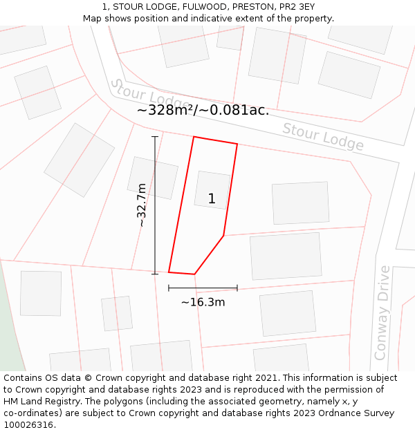 1, STOUR LODGE, FULWOOD, PRESTON, PR2 3EY: Plot and title map