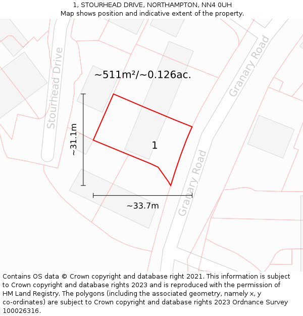 1, STOURHEAD DRIVE, NORTHAMPTON, NN4 0UH: Plot and title map