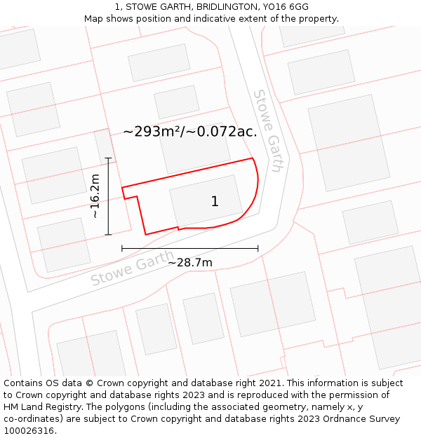 1, STOWE GARTH, BRIDLINGTON, YO16 6GG: Plot and title map