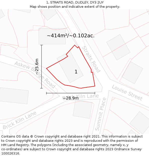 1, STRAITS ROAD, DUDLEY, DY3 2UY: Plot and title map