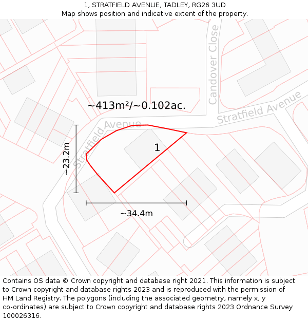 1, STRATFIELD AVENUE, TADLEY, RG26 3UD: Plot and title map