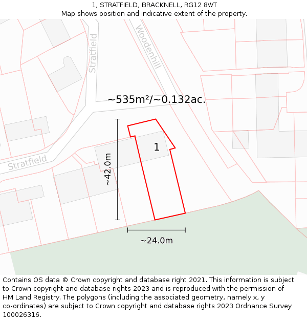 1, STRATFIELD, BRACKNELL, RG12 8WT: Plot and title map