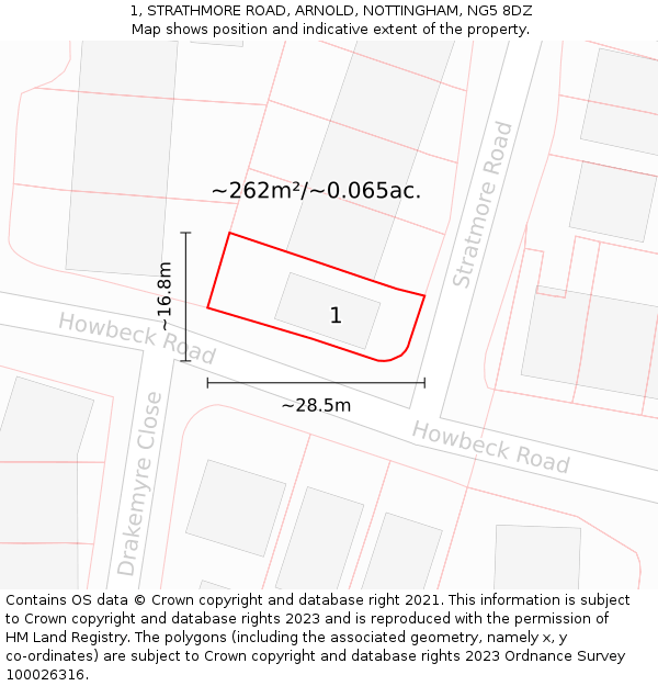 1, STRATHMORE ROAD, ARNOLD, NOTTINGHAM, NG5 8DZ: Plot and title map