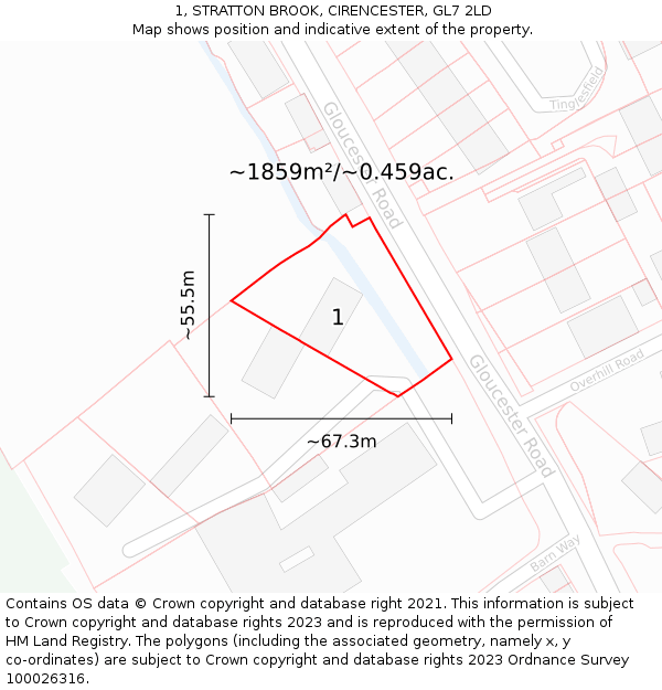 1, STRATTON BROOK, CIRENCESTER, GL7 2LD: Plot and title map