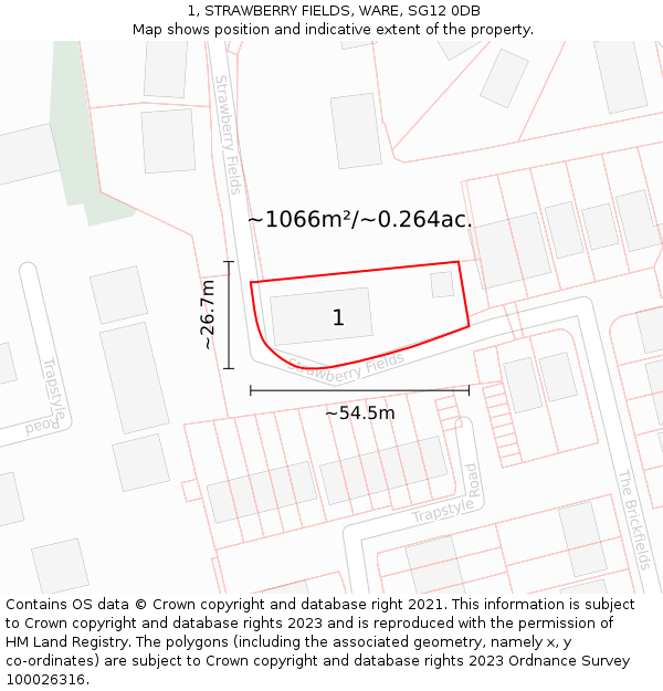 1, STRAWBERRY FIELDS, WARE, SG12 0DB: Plot and title map