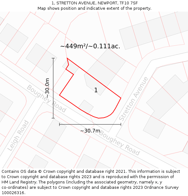 1, STRETTON AVENUE, NEWPORT, TF10 7SF: Plot and title map