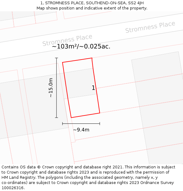 1, STROMNESS PLACE, SOUTHEND-ON-SEA, SS2 4JH: Plot and title map