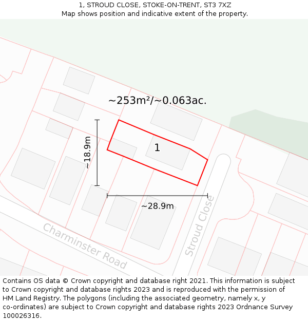 1, STROUD CLOSE, STOKE-ON-TRENT, ST3 7XZ: Plot and title map