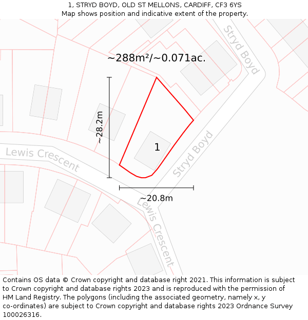 1, STRYD BOYD, OLD ST MELLONS, CARDIFF, CF3 6YS: Plot and title map