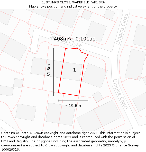 1, STUMPS CLOSE, WAKEFIELD, WF1 3RA: Plot and title map