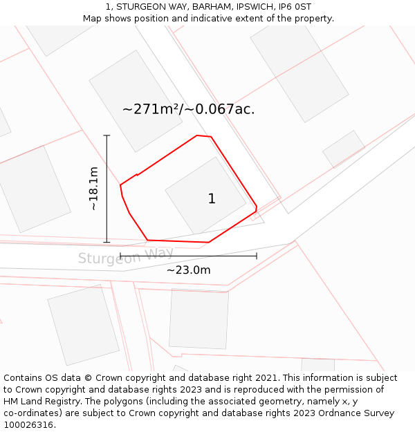1, STURGEON WAY, BARHAM, IPSWICH, IP6 0ST: Plot and title map