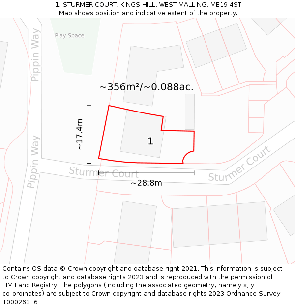 1, STURMER COURT, KINGS HILL, WEST MALLING, ME19 4ST: Plot and title map