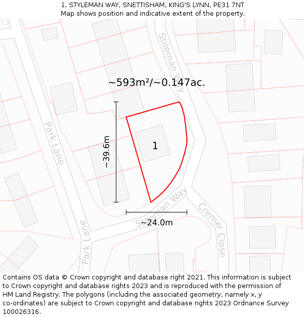 1, STYLEMAN WAY, SNETTISHAM, KING'S LYNN, PE31 7NT: Plot and title map