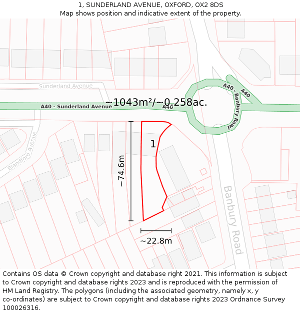 1, SUNDERLAND AVENUE, OXFORD, OX2 8DS: Plot and title map