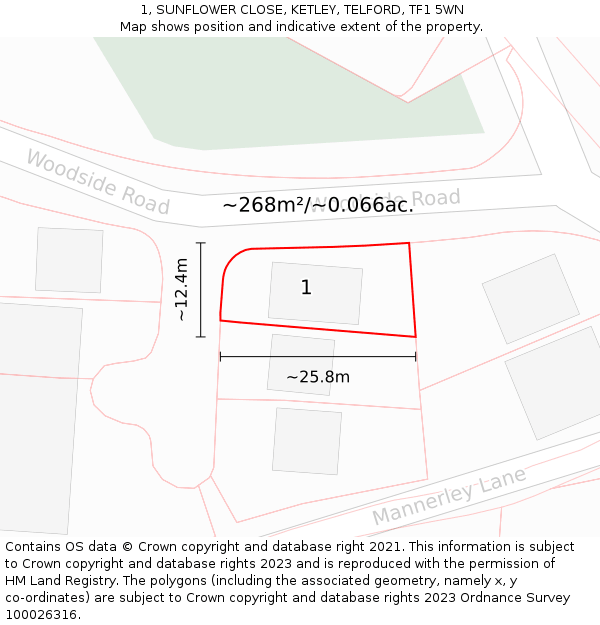 1, SUNFLOWER CLOSE, KETLEY, TELFORD, TF1 5WN: Plot and title map