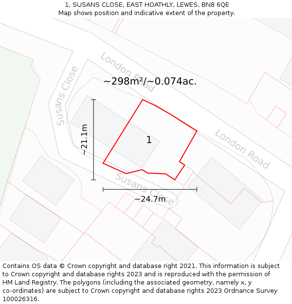 1, SUSANS CLOSE, EAST HOATHLY, LEWES, BN8 6QE: Plot and title map