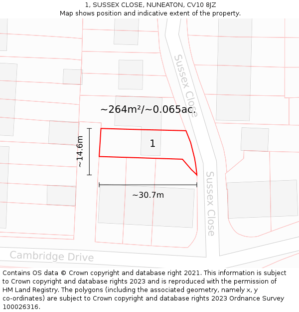 1, SUSSEX CLOSE, NUNEATON, CV10 8JZ: Plot and title map
