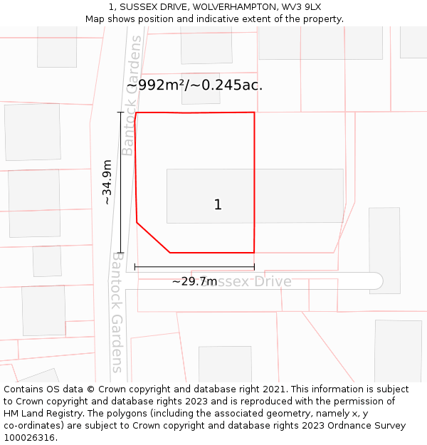 1, SUSSEX DRIVE, WOLVERHAMPTON, WV3 9LX: Plot and title map