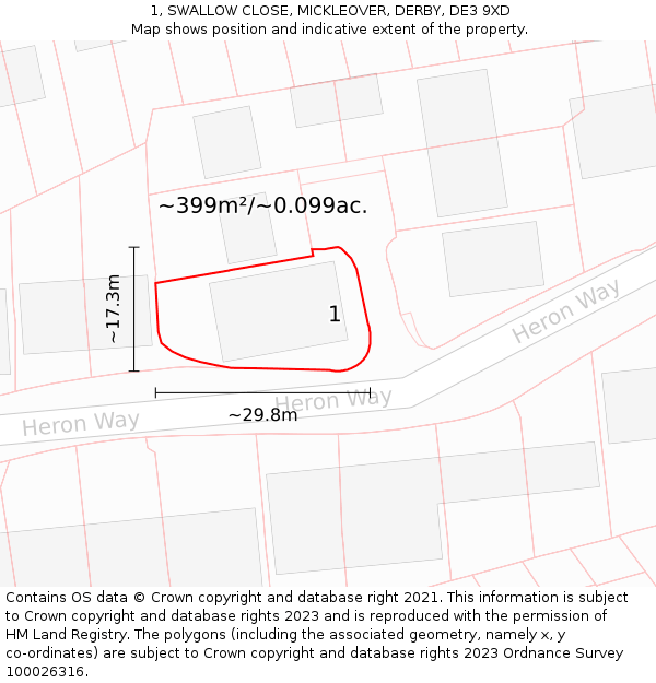 1, SWALLOW CLOSE, MICKLEOVER, DERBY, DE3 9XD: Plot and title map