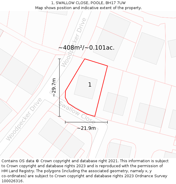 1, SWALLOW CLOSE, POOLE, BH17 7UW: Plot and title map