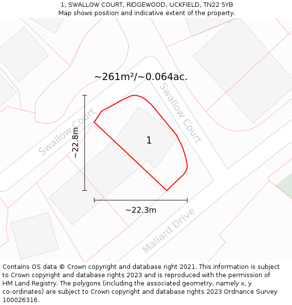 1, SWALLOW COURT, RIDGEWOOD, UCKFIELD, TN22 5YB: Plot and title map